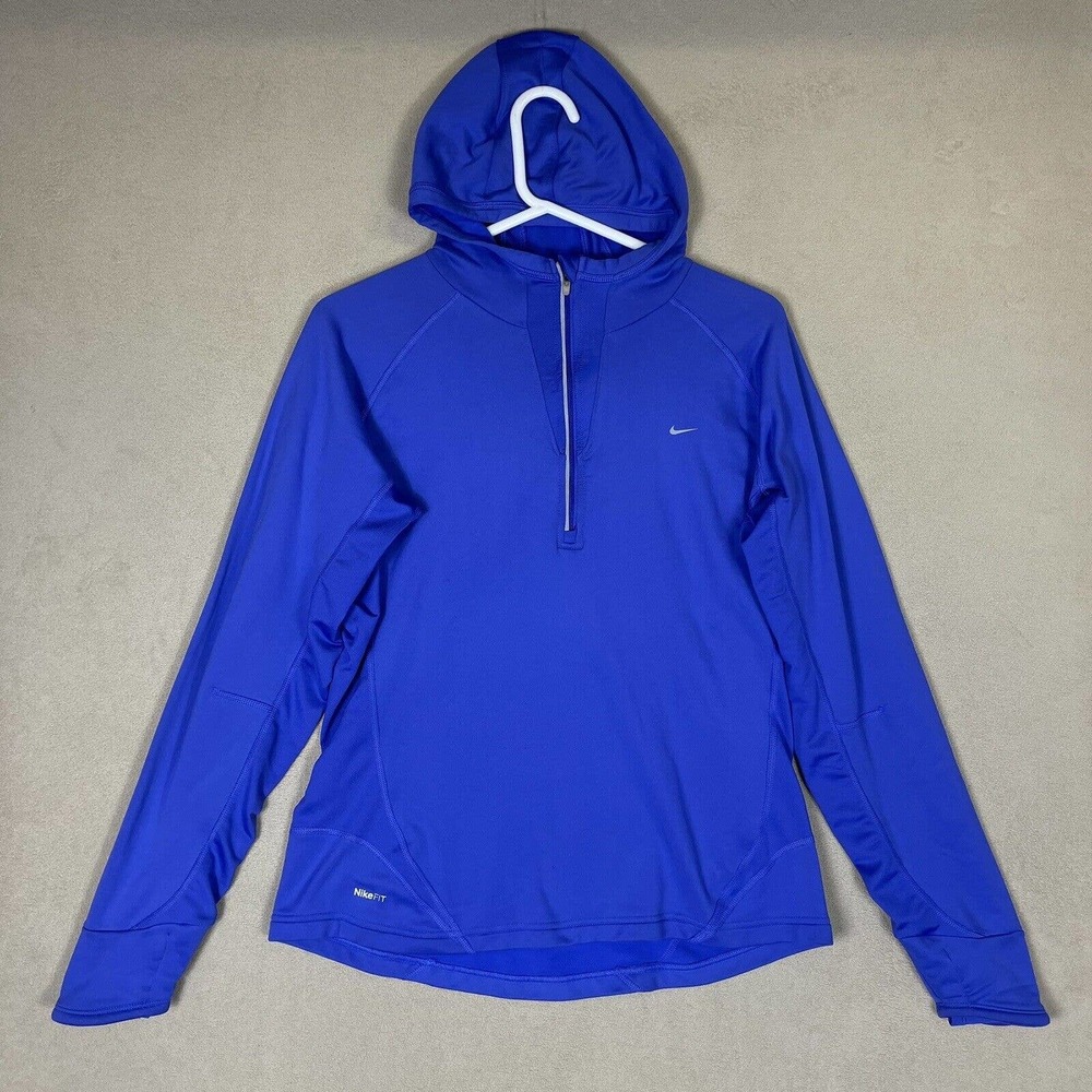 Nike Fit Womens L Hoodie Sweatshirt Blue 1/4 Zip Stretch